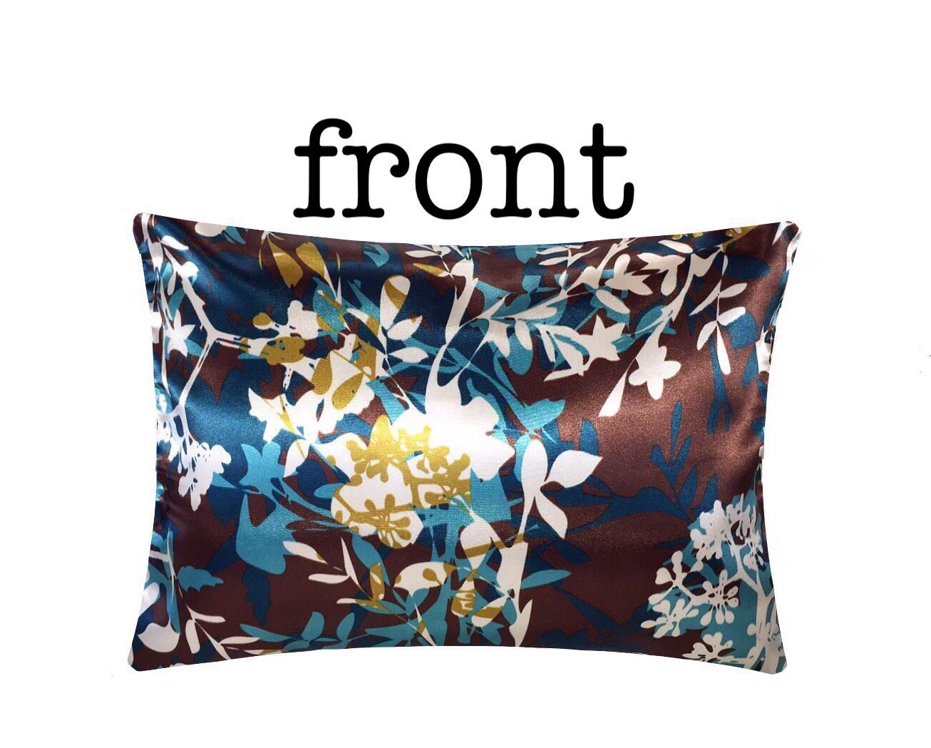 Luxury Floral Travel Pillow, Satin Travel Pillow, Aqua & Brown Travel Pillow Case, Removable