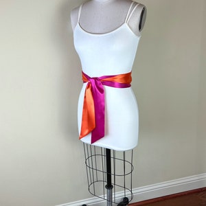 Color Block Pink & Orange Satin Sash, Wide Orange Pink Sash Belt, Pink Satin Sash, Color Block Dress Sash, Orange Satin Sash, Satin Swank image 5