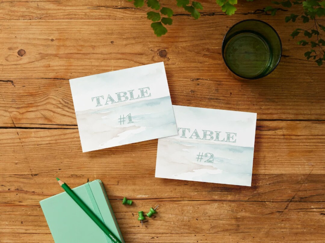 INSTANT DOWNLOAD PRINTABLE 3X5 Watercolor Beach Wedding Table Number ...