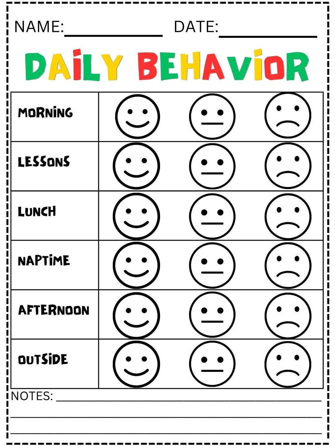 INSTANT DOWNLOAD PRINTABLE Daily Behavior Report Chart Preschool ...