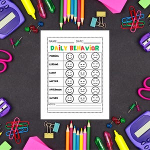 すぐにダウンロードできる印刷可能なデイケア幼稚園の毎日の行動レポートチャート