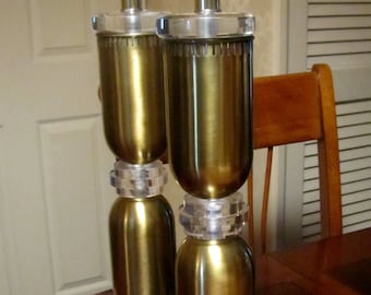 Lamps Lucite Mid Century Modern Bauer Pair Brass 1970's Vintage