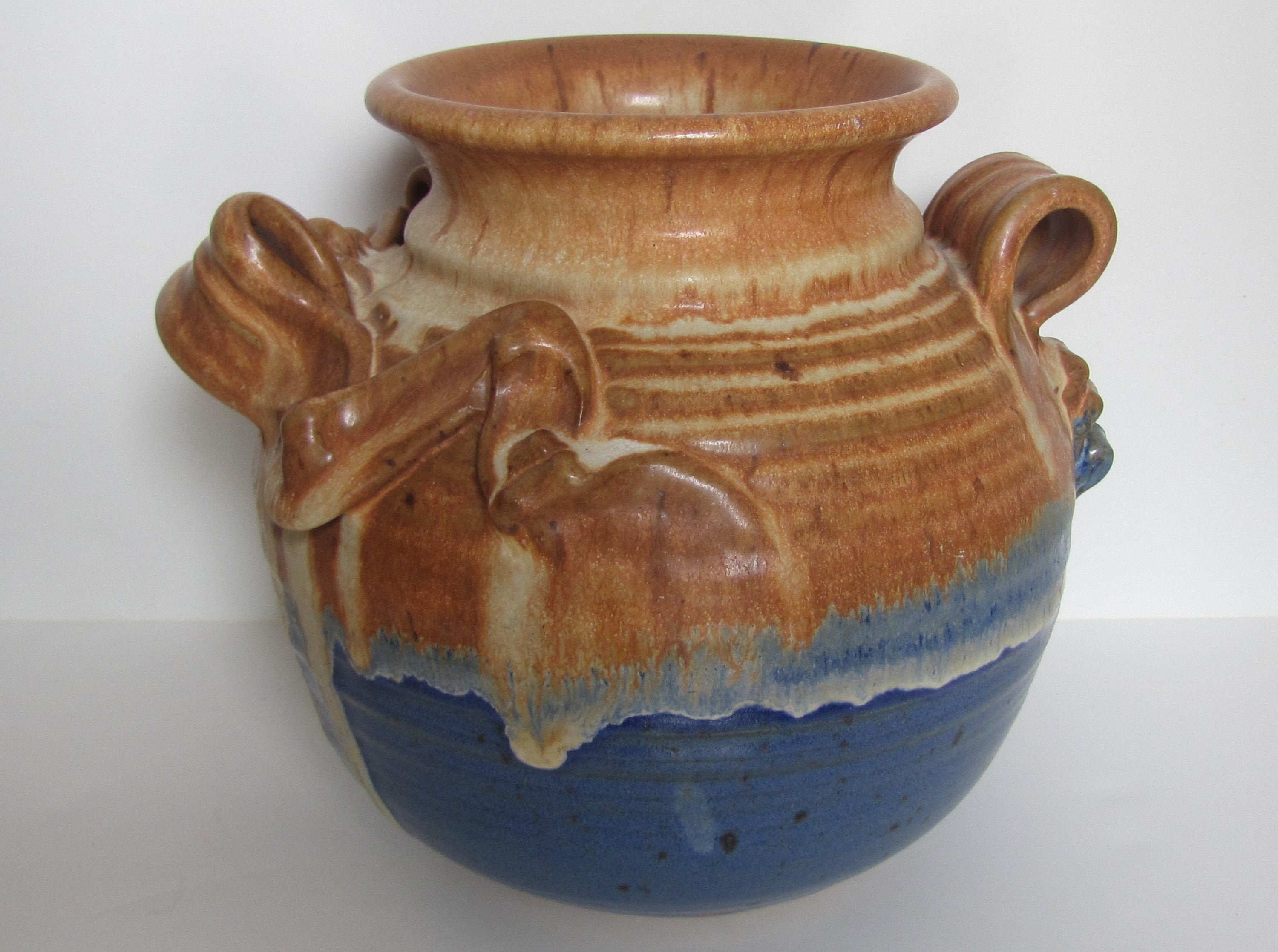 Pottery Reese Studio Art Ceramic Signed Ribbon Handles Large Vintage Stoneware