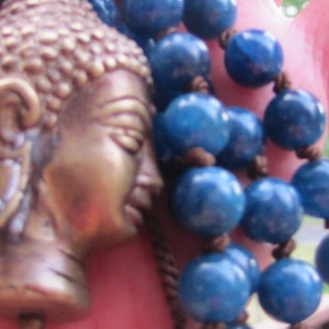 Necklace Beaded Buddha Head Mala Beaded Blue Long Vintage Jewelry