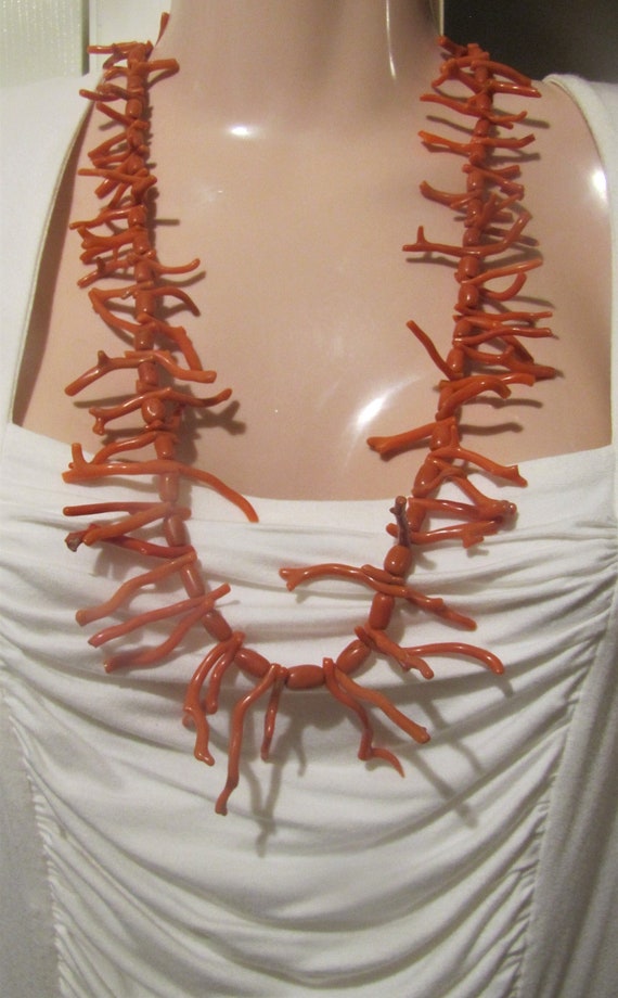 Coral Necklace Genuine Old Large with Beads Jewelr