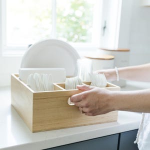 Wooden Utensil Caddy – 6-Compartment Organizer for Plates, Cups, Napkins & Cutlery – Multipurpose Storage for Home and Parties