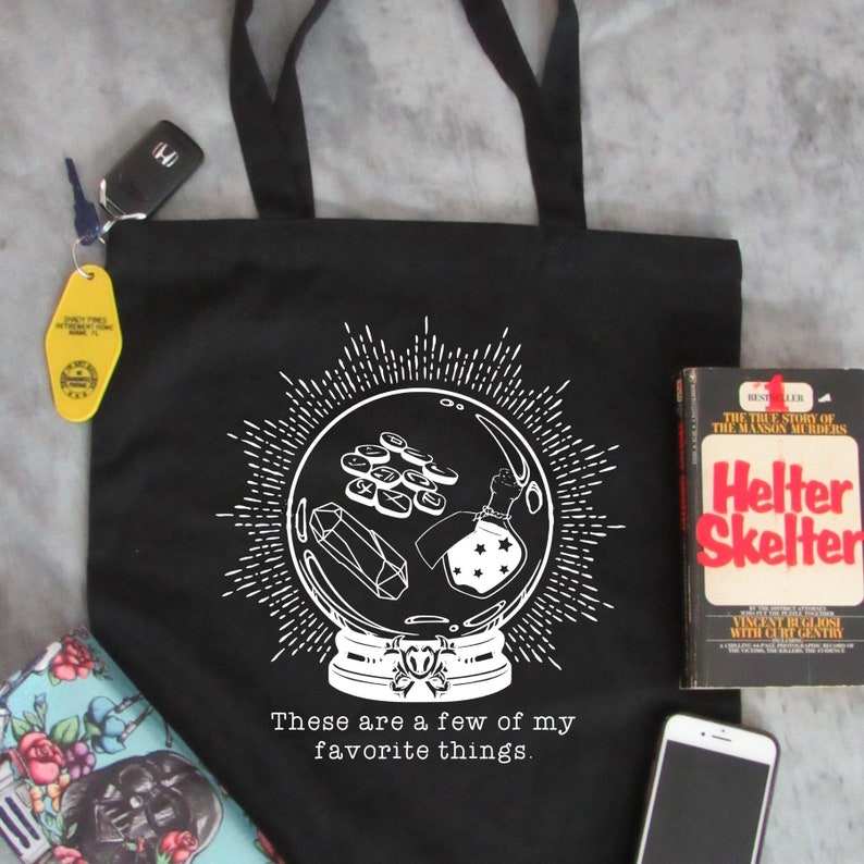favorite things runes crystals potion tote witchy witch crystal ball