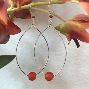 Silver Hoop Earrings with Bead - Big Hoop Earrings - Lightweight Long Hoop Earrings - Boho Hoop Earrings - Big Silver Hoops - Lyn Sixty