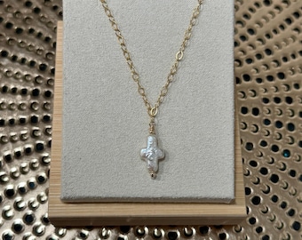 Dainty Gold Fill Chain and Freshwater Pearl Cross  Necklace - Cross Jewelry - Christian Jewelry - Easter Gift - Religious Necklace