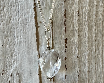 Sterling Silver Satellite Chain with Faceted Crystal Quartz Pendant