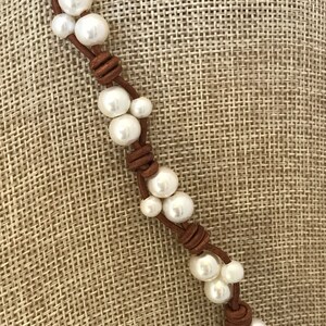Pearl and Leather Necklace Pearl Lariat Tassel Necklace Boho Western Jewelry Long Boho Pearl Necklace Leather Lariat Boho Lariat image 5