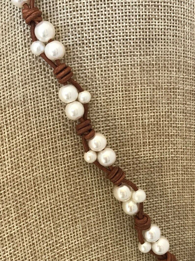 Pearl and Leather Necklace Pearl Lariat Tassel Necklace Boho Western Jewelry Long Boho Pearl Necklace Leather Lariat Boho Lariat image 5