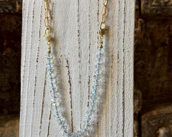 Faceted Quartz Crystal Necklace: Gold Fill Paper Clip Chain