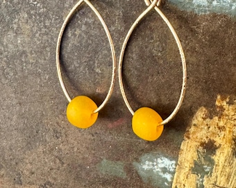 Hand-Forged Bronze Hoop Earrings: African Recycled Glass, Gold Fill, Pearls