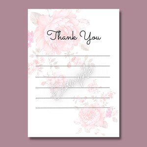 Carte de remerciement IMPRIMABLE - Remplissez la carte vierge - Mariage ou Baby Shower, Anniversaires, Tous les jours, Général - Fleurs roses