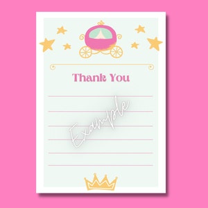 PRINTABLE Princess Thank You - Remplissez la carte vierge - anniversaire, fête