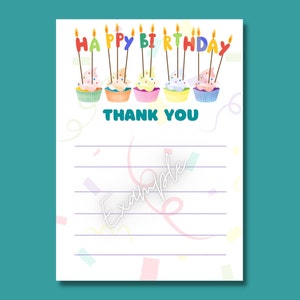 IMPRIMABLE Anniversaire Merci - Remplissez la carte vierge - thème cupcake