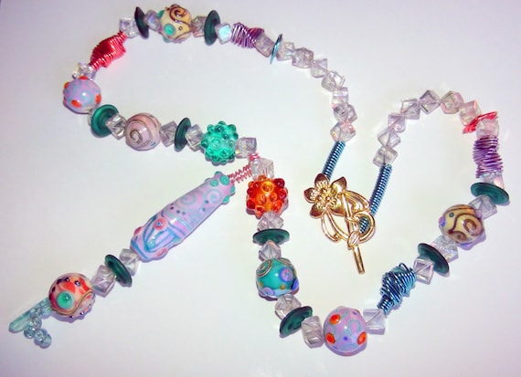 Colorful Art Glass and Cut Rock Crystal Bead Necklace - Etsy