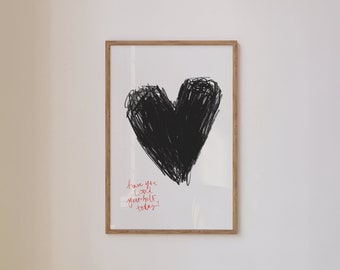 self love poster, love yourself print, wall decor, minimal wall decor, love poster, modern print, heart poster, heart print