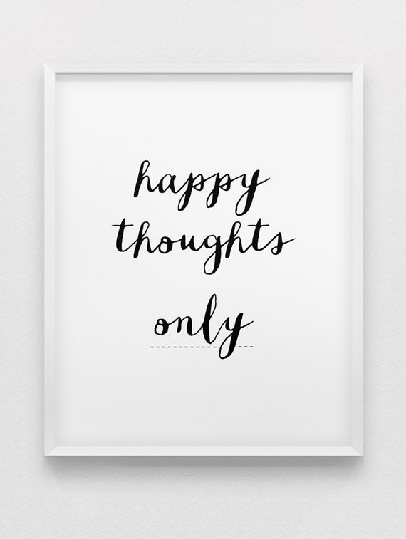 Motivational wall decor // happy thoughts only print // black Etsy