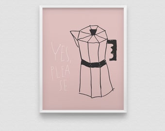 moka pot print, coffee illustration print, art print, modern print, kitchen poster, minimal kitchen, coffee lover print, moka maker poster