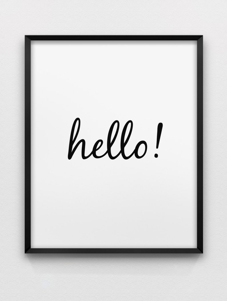 Hello print // black and white typographic home decor // | Etsy