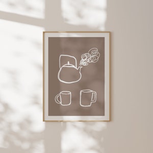 pôster para hora do chá, impressão de chaleira, impressão de arte, impressão moderna, impressão de cozinha, decoração de parede minimalista, impressão de ilustração de chá, amor por chá, cozinha moderna