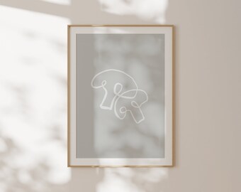 mushroom print, mushroom illustration, art print, modern print, kitchen print, minimal print, wall decor, minimal wall decor, kitchen wall