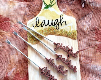 Mini Charcuterie Board with Bronze Fork, Gold Resin Wood Paddle