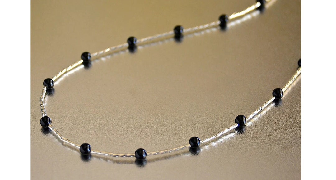 Sterling Silver and Black Onyx Necklace, Black and Silver Necklace