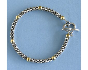 Mixed Metals Bracelet, Sterling Silver and 14 kt Goldfilled Beads Bracelet, Two-Toned Look, Toggle Clasp, Elegant, Sophisticated, Clean Look