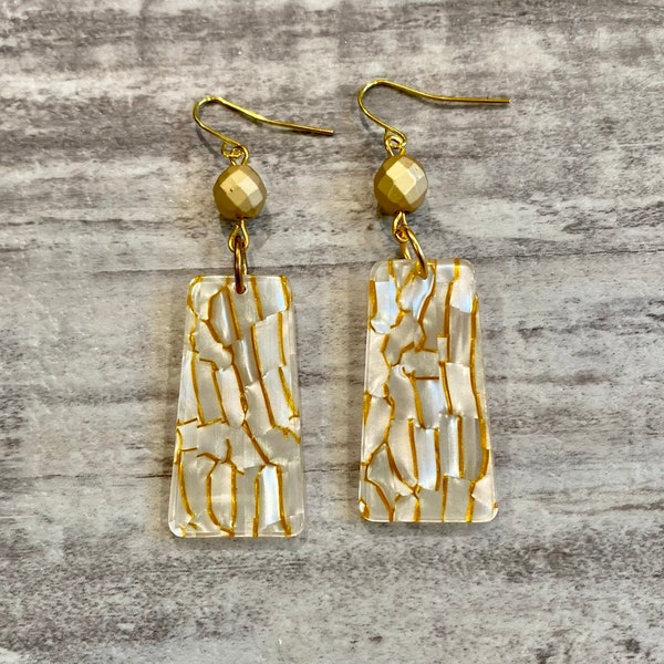 White and Gold Tortoise Shell Geometric Earrings