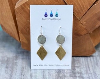 Mixed Metals Gold and Silver Circle and Diamond Earrings; Two-Tone Earrings