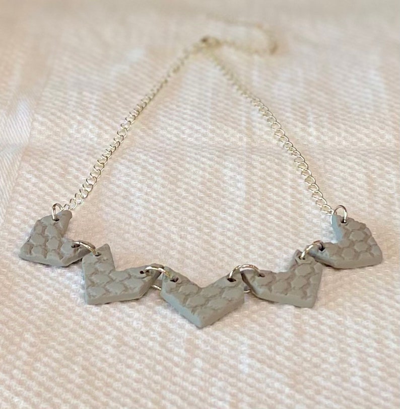 Cloud Gray Textured Chevron Polymer Clay Statement Necklace