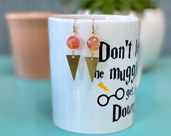 Red, Orange, and Gold Agate Geometric Drop Earrings