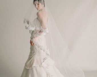 Linda Veil - Elegant and Sweet Lace Drop Veil, Lace Wedding Veil, Lace Bridal Veil, Long Lace Veil, White, Ivory Veil 3025
