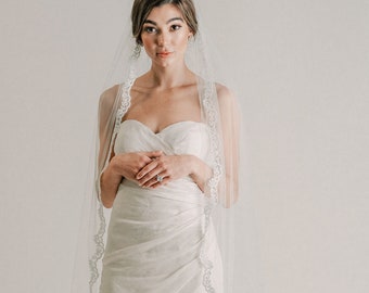 Susan Veil -  Waltz Length Lace Veil, Lace Bridal Veil, Wedding Veil with Simple Thin Lace, 3047