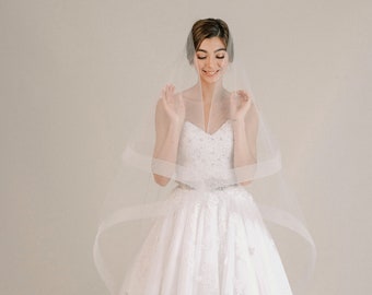 Cathedral Length Wedding Veil with 2" Horsehair Trim: KENNIE VEIL