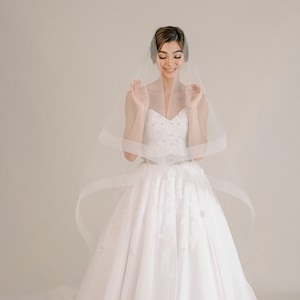 Kennie Veil - Cathedral Drop Veil with 2&quot; Horsehair Trim, Crinoline Trim, Veil with Blusher, Drop Veil, Wedding Veil, Bridal Veil, 3022