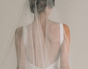 Vivienne - Crystal Rhinestone Drop Veil, Double Faced Rhinestone Spread Throughout Veil, Wedding Veil, Bridal Veil, 3029