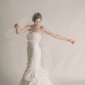 Juliana Veil - Drop Veil with Thin 1/2&quot;  Horsehair Trim, Crinoline Trim, Veil with Blusher, Drop Veil, Wedding Veil, Bridal Veil, 3018