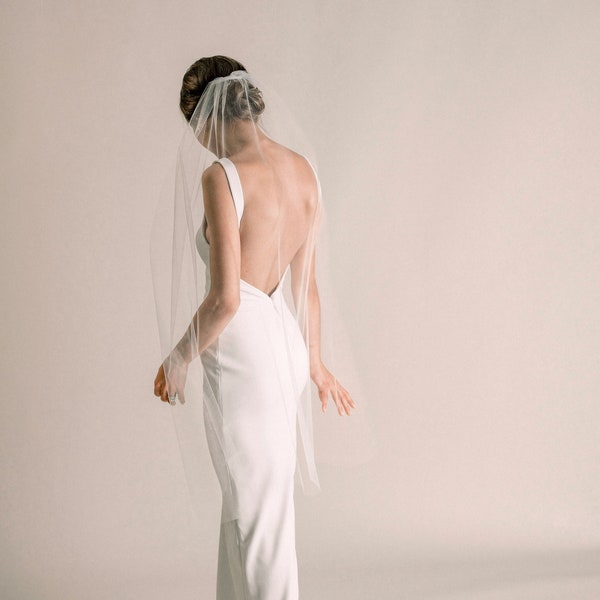 Kylie Veil - Fingertip Length Veil with Minimal Volume, Simple Short Wedding Veil, Soft Bridal Veil, Ivory, White, Tulle, 3039