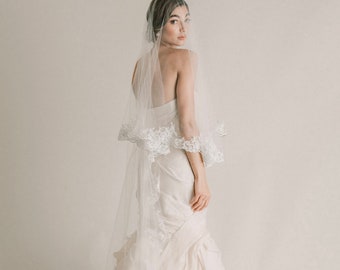 Beaded Lace Wedding Veil, Handmade Alencon Floral Drop Veil: ADREINNE