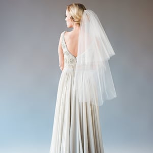 Hannah Veil - Two Tiered Fingertip Length Veil, Drop Veil, Short Veil, Romantic Wedding Veil, Soft Bridal Veil, Ivory, White, Veil