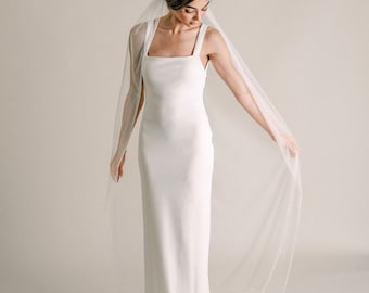 Reese Veil - Single Tier Wedding Veil Made of Soft Morbido Tulle, Bridal Veil, Sleek and Modern, soft veil, english netting, ivory veil