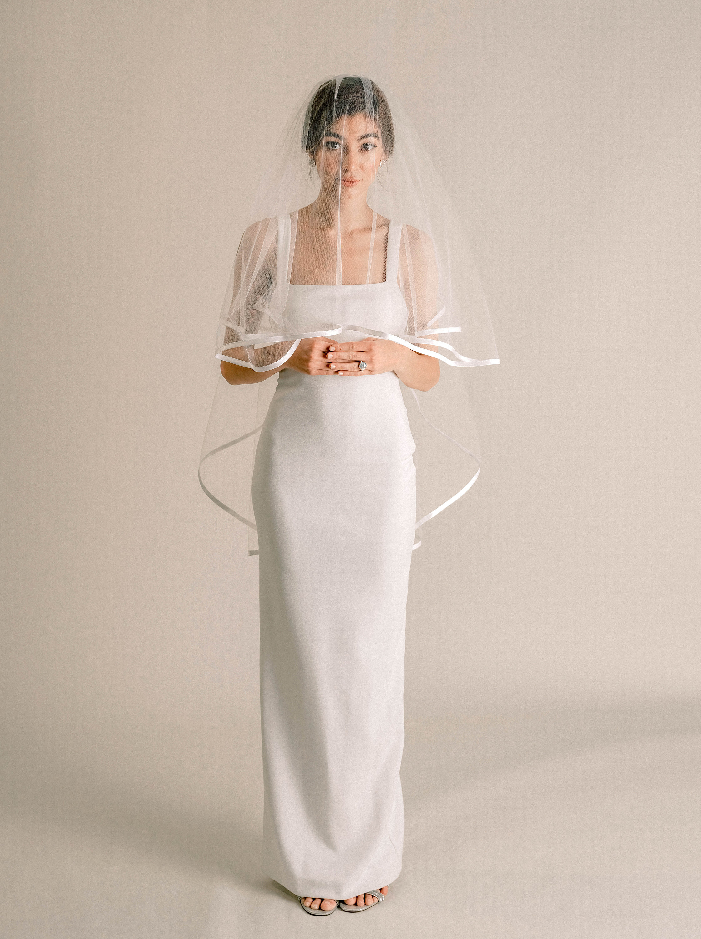 Meghan Veil Two-tiered Fingertip Length Drop Veil With Satin - Etsy