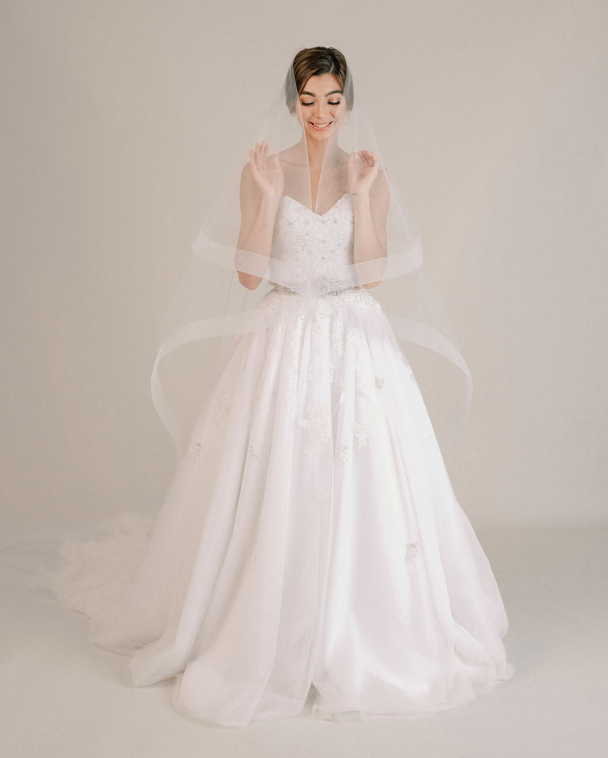 Kennie Veil - Cathedral Drop Veil with 2" Horsehair Trim, Crinol…