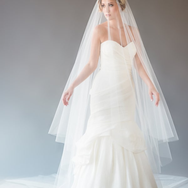 Aubrey Veil - Cathedral Length Drop Veil, Circle Veil with Long Blusher, Wedding Veil, Bridal Veil, Dramatic Long Veil