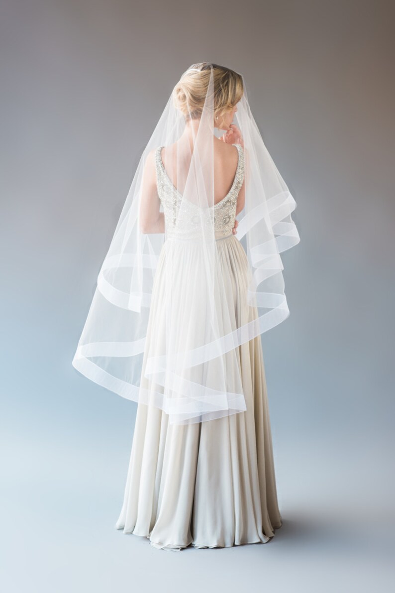 Grace Veil Waltz Length Veil with Horsehair Trim, Veil with Blusher, Drop Veil, Circle Veil, Wedding Veil, Bridal Veil image 4