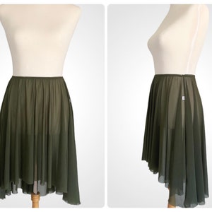 Olive Mesh High-Low Rehearsal skirt with elastic waistband made in USA / Adult Teen Costume